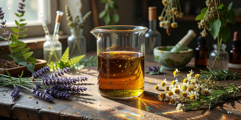 Plant botanical oil extract glass beaker